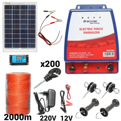 Kit pachet gard electric 6 Joule 12 220V panou solar 2000m 200 izolatori (BK87583-2000-02) foto