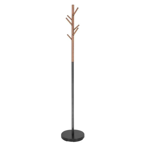 Cuier metalic design scandinav, 6 carlige, negru cu model lemn, baza metalica, 180 cm, Springos GartenVIP DiyLine