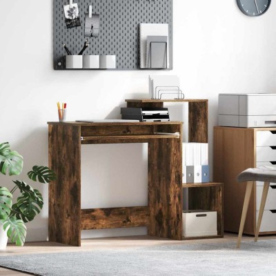 vidaXL Birou cu raft Stejar afumat 106 x 40 x 88.5 cm Lemn compozit 869470 foto