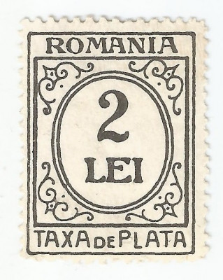 Romania, LP IV.16/1931, Taxa de plata format mic, 2 lei cu filigran PTT, MNH foto