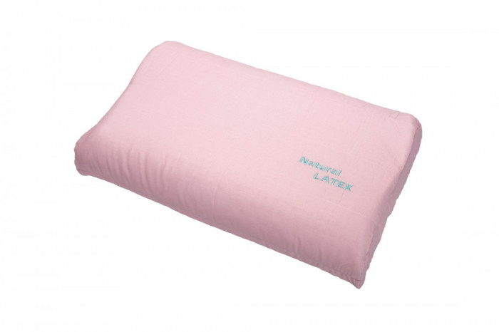 Perna ergonomica Somnart LATEXCEL, 64x40x11 cm, latex natural, husa bumbac 100%, roz Relax KipRoom