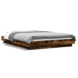 Cumpara ieftin Cadru pat cu lumini LED stejar fumuriu 120x200cm lemn prelucrat