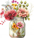 Cumpara ieftin Sticker decorativ, Borcan cu Flori, Multicolor, 66 cm, 1265STK-3