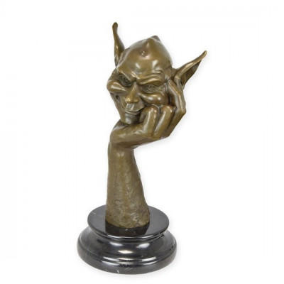 Cap de goblin-statueta din bronz pe un soclu din marmura BD-9 foto
