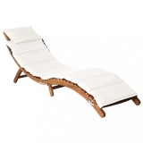 vidaXL Șezlong Pliabil cu Pernă Crem, Lemn Acacia Masiv, 184x55x64cm, Husa Lavabila, Interior/Exterior