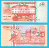 Surinam (p#137) 10 Gulden 1991 UNC 'Recoltarea bananelor'; (ROG CITITI DETALIILE!); Emisiunea "Clădirea Băncii Centrale"