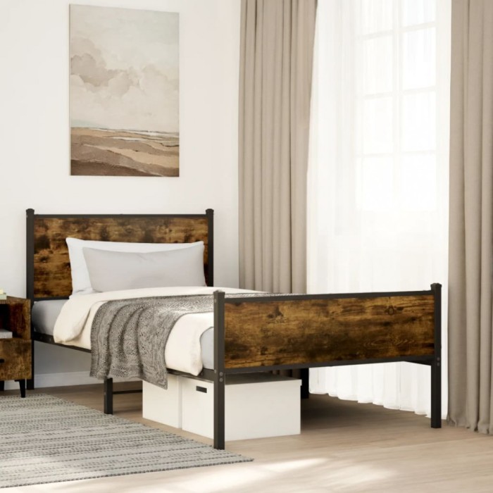 vidaXL Cadru de pat metalic fără saltea, stejar fumuriu, 107x203 cm 4007846