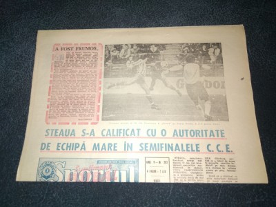 ZIARUL SPORTUL SUPLIMENT FOTBAL 17 MARTIE 1989 STEAUA S A CALIFICAT IN SEMIFINALE foto
