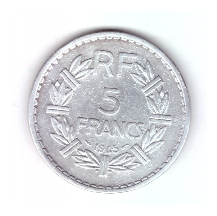 Moneda Franta 5 francs/franci 1945, stare buna, curata