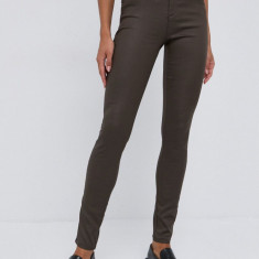 Morgan Pantaloni femei, culoarea verde, mulat, medium waist