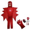 Costum Eroi in Pijamale, PJ Masks, pentru copii, Bufnita Amaya, rosu si manusa cu lansator, 5-7 ani, 110-120 cm