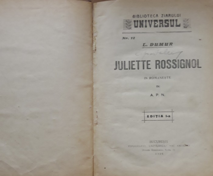 L. DUMUR - JULIETTE ROSSIGNOL ED. PRINCEPS 1926