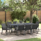 Set Dining Gradina vidaXL Rattan PE Negru/Antracit, 8 Persoane, Masa 210cm, Scaune Textilena, Exterior/Interior