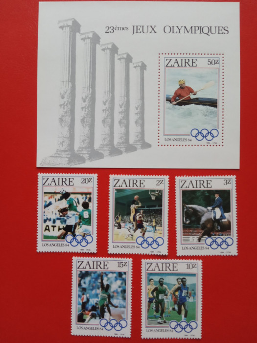 ZAIRE, SPORT LOS ANGELES - COLIȚĂ + SERIE COMPLETĂ MNH