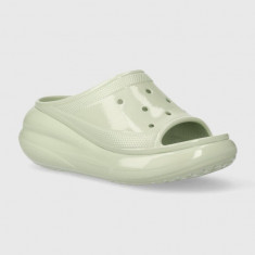 Crocs papuci Crush High Shine Slide femei, culoarea verde, cu platforma, 209648