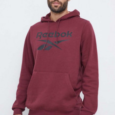 Reebok bluza barbati, culoarea bordo, cu glugă, cu imprimeu