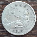 (A501) MONEDA DIN ARGINT SPANIA - 2 PESETAS 1869 SNM, 10 GRAME, PURITATE 835, Europa