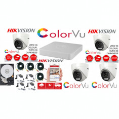 Kit profesional 4 camere supraveghere ColorVU 5MP, IR 20m HikVision + DVR 4 canale Turbo HD + Sursa + Cablu sertizat + HDD 1TB foto