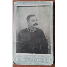 Fotografie tip CDV, militar cu mustata, perioada interbelica