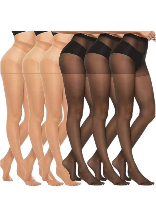 Set 6 bucati ciorapi dama, 3 Negri + 3 Culoarea pieli