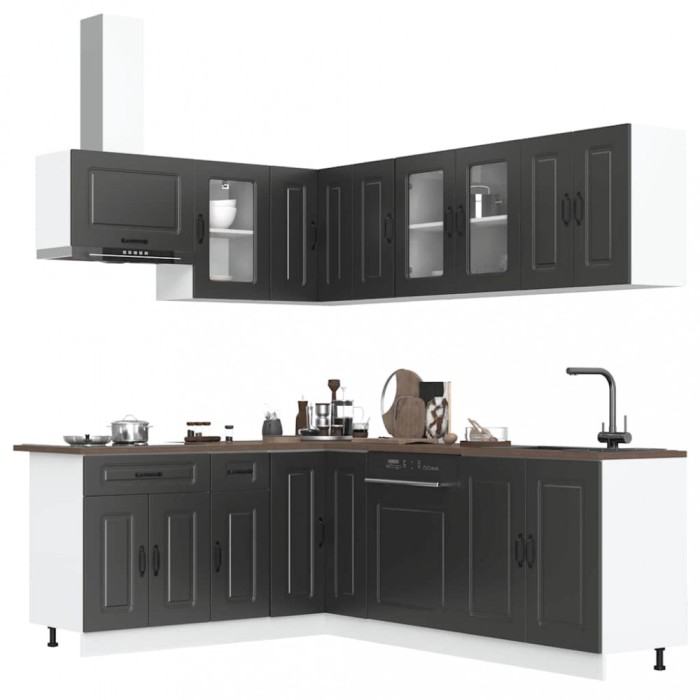 Set dulap de bucătărie 11 piese &bdquo;Kalmar&rdquo; lemn negru prelucrat