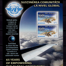 RO 2010 LP 1859a ,"OACI 65 ani de Aviatie civila "-colita 464 / bl. 2 marci, MNH