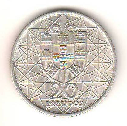 SV * Portugalia 20 ESCUDOS 1966 * ARGINT * LISABONA * PODUL SALAZAR * AUNC+