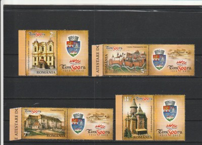 ROMANIA 2012 LP 1936 c LP 1937 TIMISOARA 800 ANI DE ATESTARE SERIE+V+COLITA MNH foto