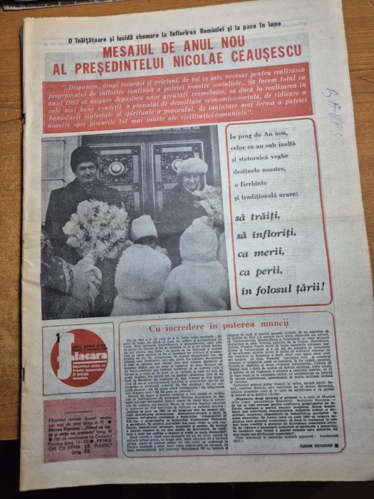 ziarul flacara 7 ianuarie 1983 - ziua de nastere a elenei ceausescu ,interviu mircea diaconu , silviu lung,numar de anul nou