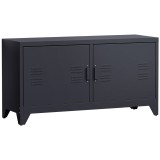 HOMCOM Suport TV banc televizor design industrial 2 dulapuri cu 2 rafturi reglabile treceri pentru cabluri structura otel negru | Aosom Romania