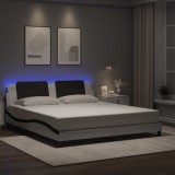 VidaXL Cadru de pat cu LED, alb și negru, 180x200 cm, piele ecologică