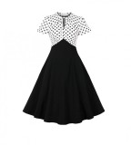 Rochie vintage pentru femei Wellwits, anii 1940, cu buline, negru alb, 4XL - OUTLET