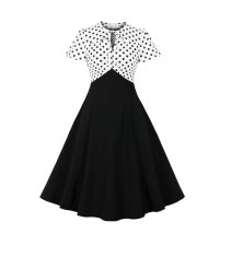 Rochie vintage pentru femei Wellwits, anii 1940, cu buline, negru alb, 4XL - OUTLET