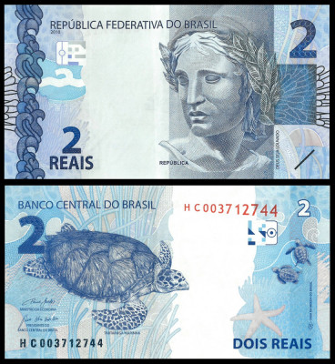 BRAZILIA █ bancnota █ 2 Reais █ 2010 (2020) █ P-252f █ UNC █ necirculata foto
