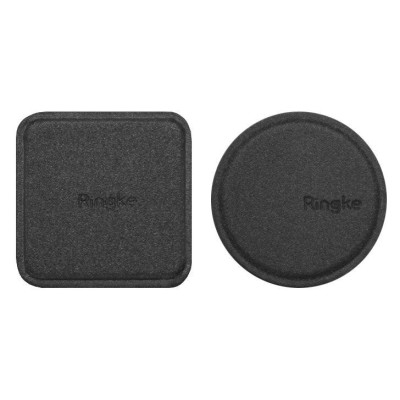 Set 2 x Placute metalice suport magnetic telefon - Piele ecologica - Subtire - Negru - Ringke foto