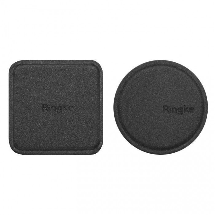 Set 2 x Placute metalice suport magnetic telefon - Piele ecologica - Subtire - Negru - Ringke