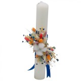Lumanare de cununie botez, 40 cm, cu bumbac si plante naturale uscate (personalizabila cromatic si cu text)