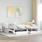 VidaXL Pat de zi cu sertare, alb, 90x200 cm, lemn masiv pin