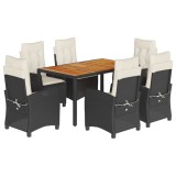 Cumpara ieftin Set mobilier de gradina cu perne, 7 piese, negru, poliratan