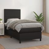 VidaXL Pat box spring cu saltea, negru, 100x200 cm, piele ecologică