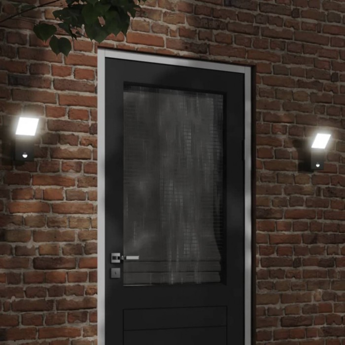 vidaXL Lămpi exterioare de perete cu LED/senzor 2 buc. negru aluminiu