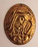 CY - Iconita Medalion Pandantiv mai veche din Alama &quot;Fecioara Maria&quot; &quot;Maica Domnului&quot; / 2,50 cm x 3,50 cm 7 g / Stare &amp; Patina