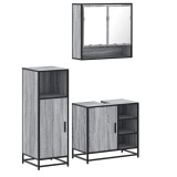Cumpara ieftin Set mobilier de baie, 3 piese, gri sonoma, lemn prelucrat