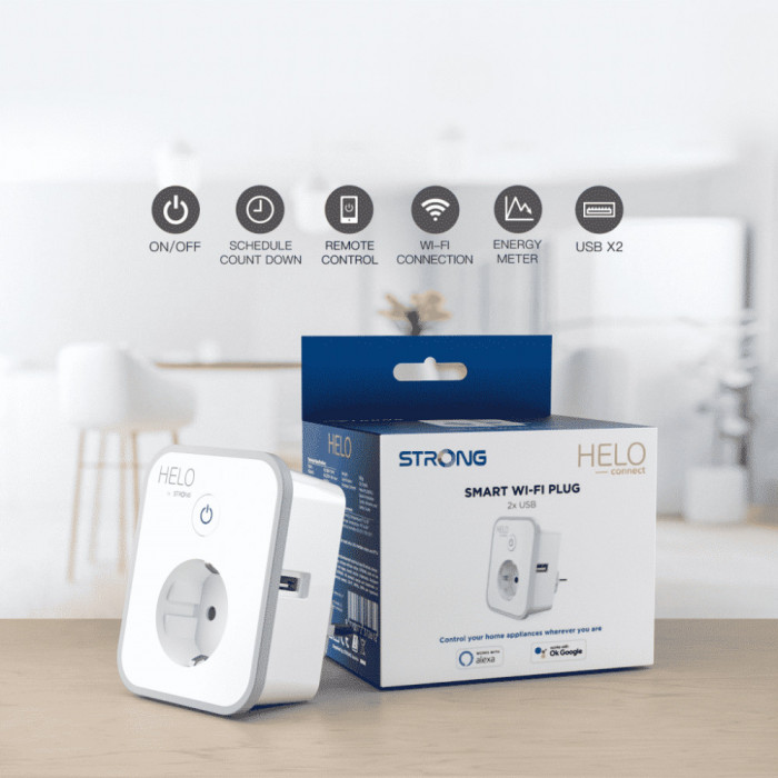 Priza Smart Wi-Fi cu porturi USB, buton ON/OFF