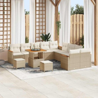 vidaXL Set de canapele pentru grădină cu pernă Bej Rattan poli 3365051 foto