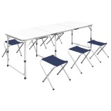 Set masă de camping pliabilă cu 6 scaune, reglabil, 180x60 cm