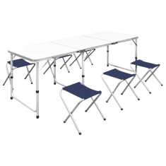 Set masă de camping pliabilă cu 6 scaune, reglabil, 180x60 cm