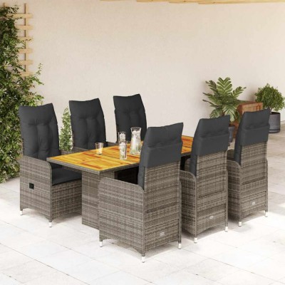 Gossi set bistro de gradina cu perne, 7 piese, gri, poliratan foto