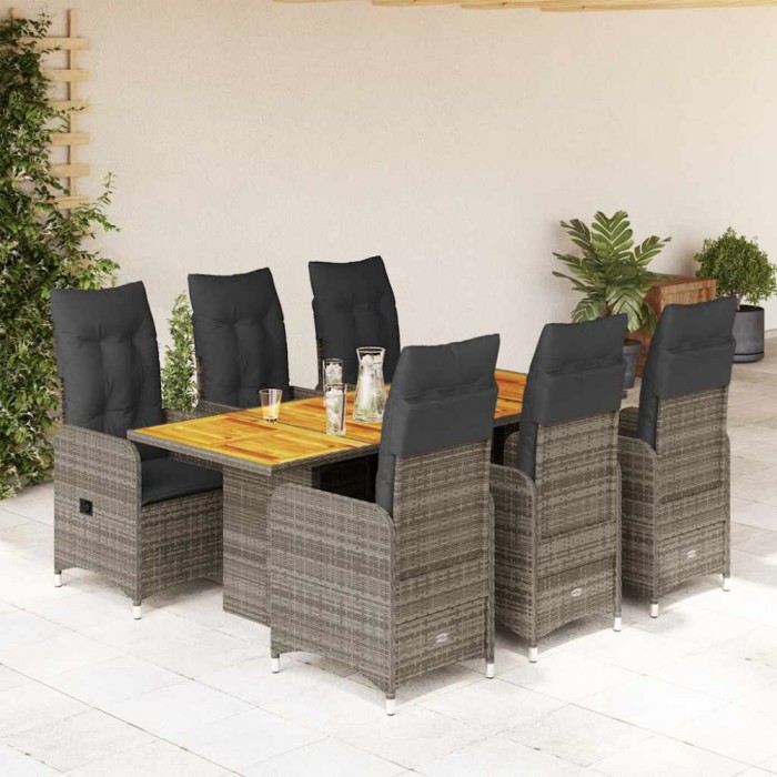 Gossi set bistro de gradina cu perne, 7 piese, gri, poliratan
