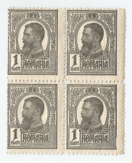 *Romania, LP 67a/1909, Carol I &amp;quot;Tipografiate&amp;quot;, 1 ban, bloc de 4, eroare, MNH foto
